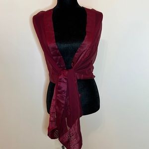 Silk scarf, maroon with Crystal accents, Hong Kong Jockey Club